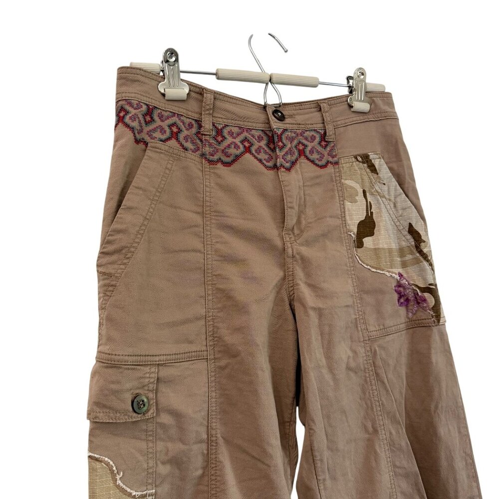 Anthropologie Tan Camo Patchwork Embroidered Rela… - image 5